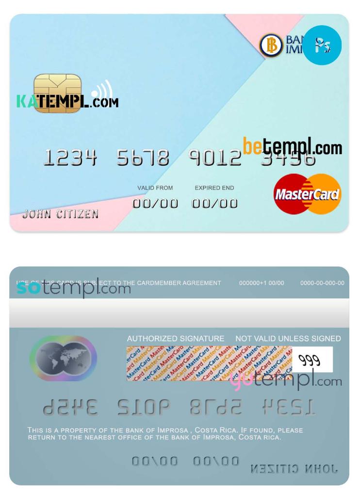 Costa Rica Improsa bank mastercard credit card template in PSD format, fully editable
